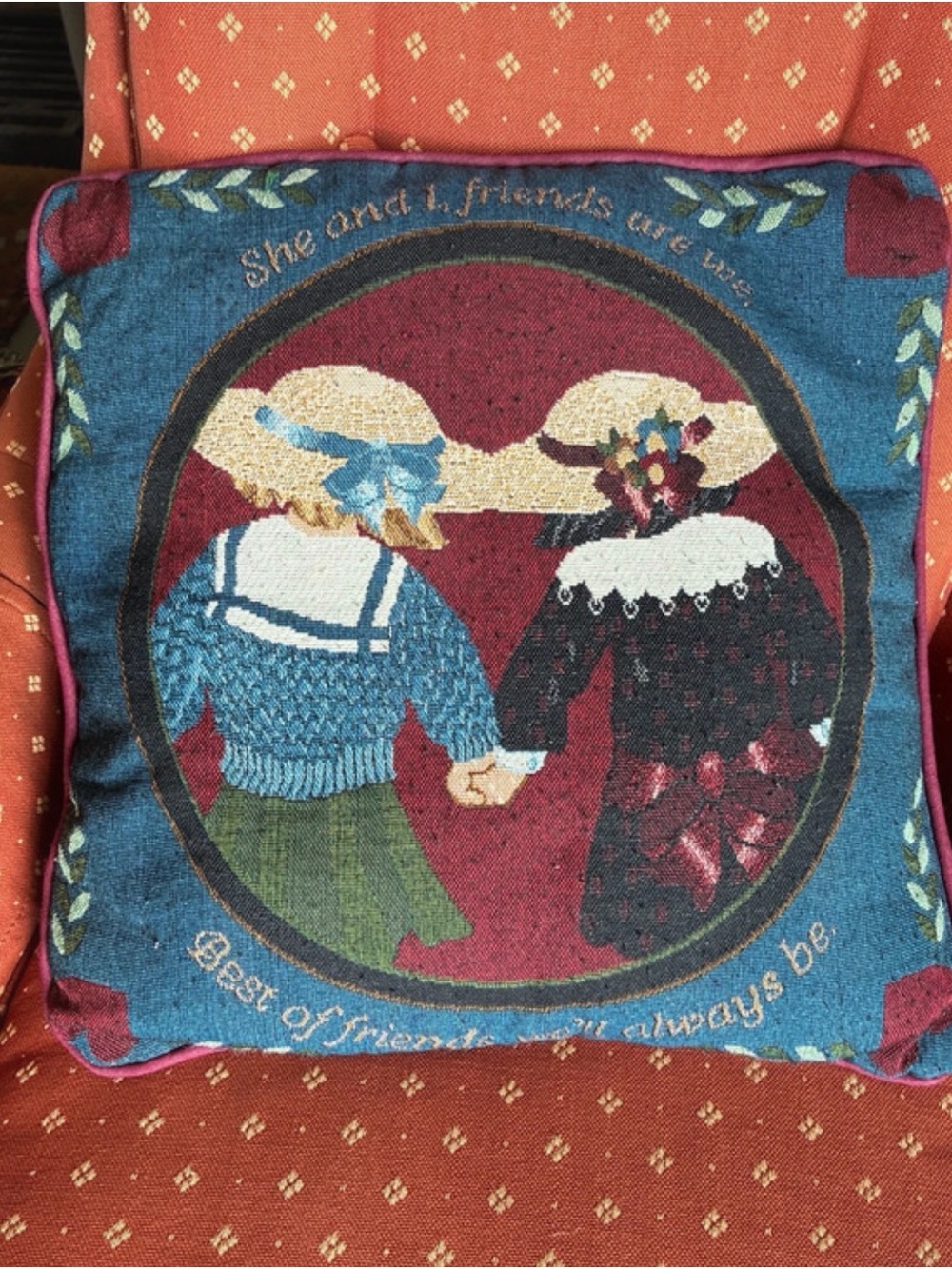 Vintage tapestry pillow 16x16